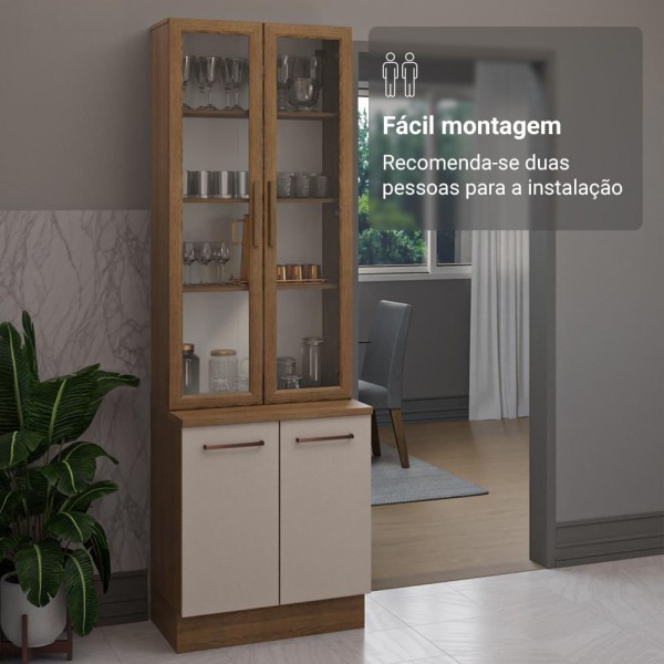 Encontraproduto.com.br - Kit Balcão + Cristaleira 70cm Rustic/Crema Agata Madesa 01