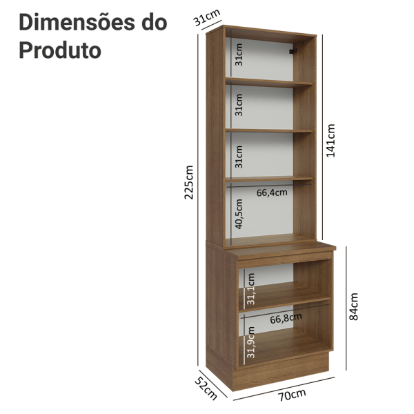 Encontraproduto.com.br - Kit Balcão + Cristaleira 70cm Rustic/Crema Agata Madesa 01