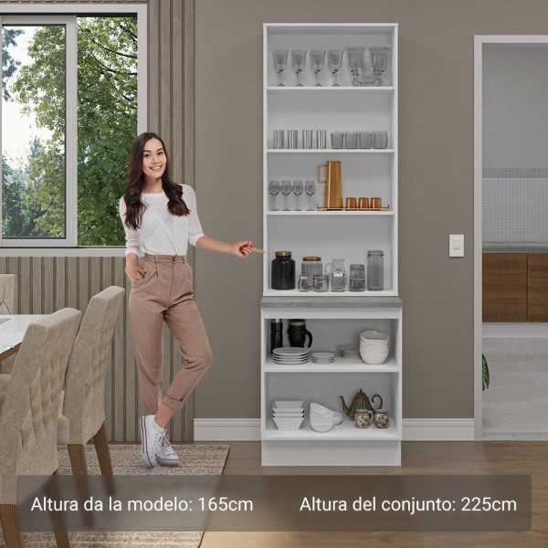 Encontraproduto.com.br - Kit Balcão + Cristaleira 70cm Branco/Rustic Glamy Madesa 01