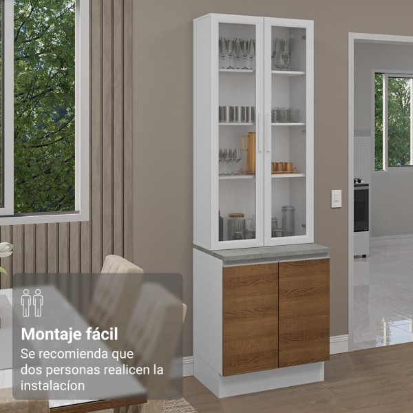 Encontraproduto.com.br - Kit Balcão + Cristaleira 70cm Branco/Rustic Glamy Madesa 01