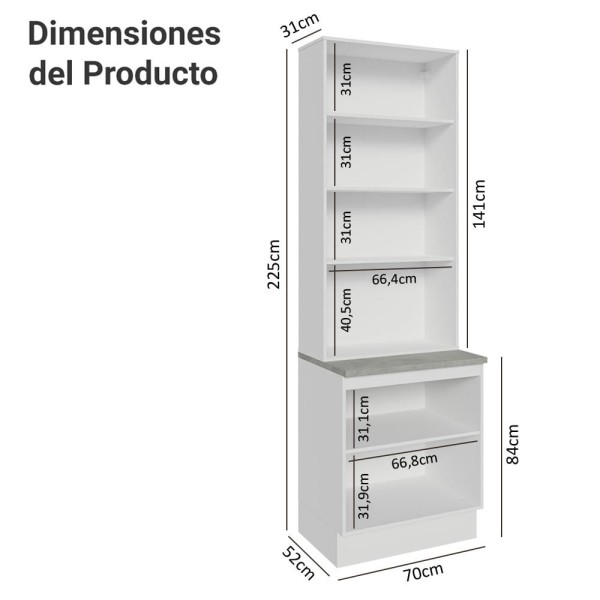 Encontraproduto.com.br - Kit Balcão + Cristaleira 70cm Branco/Rustic Glamy Madesa 01
