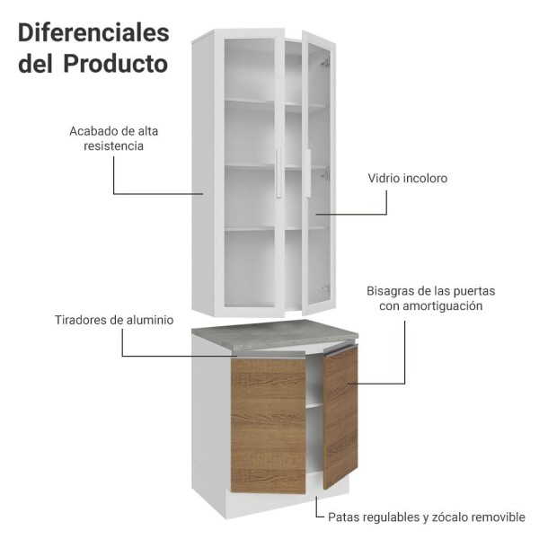 Encontraproduto.com.br - Kit Balcão + Cristaleira 70cm Branco/Rustic Glamy Madesa 01