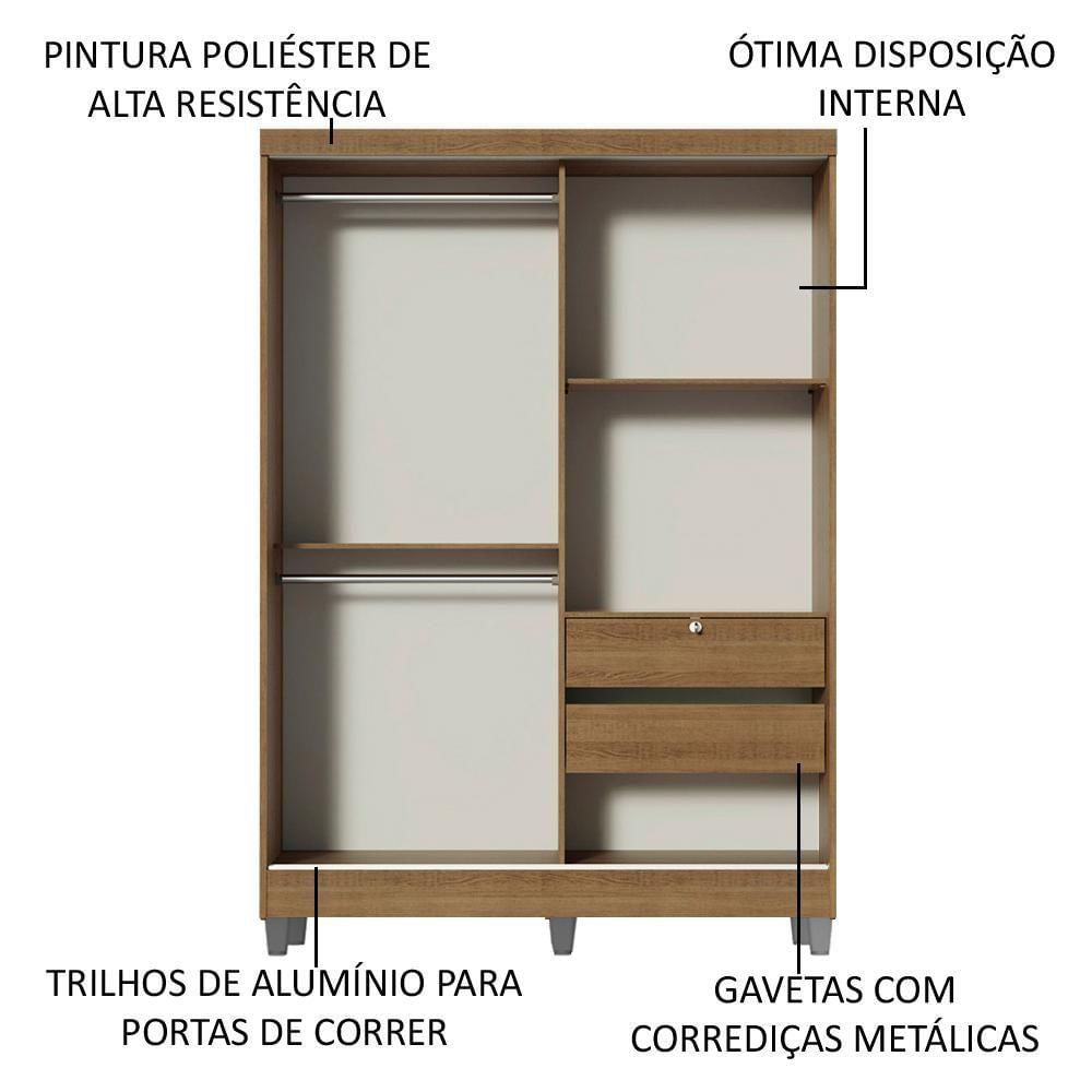 Encontraproduto.com.br - Guarda-Roupa Solteiro Madesa Luke 2 Portas de Correr de Espelho com Pés Rustic