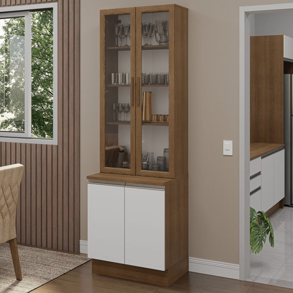 Encontraproduto.com.br - Kit Balcão + Cristaleira 70cm Rustic/Branco Glamy Madesa 01