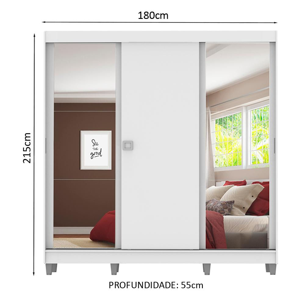 Encontraproduto.com.br - Guarda-Roupa Casal Madesa Napoli 3 Portas de Correr 2 Portas com Espelho com Pés Branco