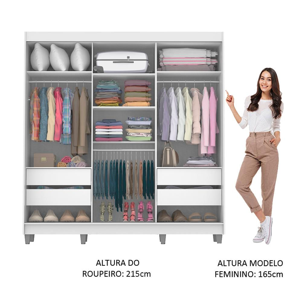 Encontraproduto.com.br - Guarda-Roupa Casal Madesa Napoli 3 Portas de Correr 2 Portas com Espelho com Pés Branco