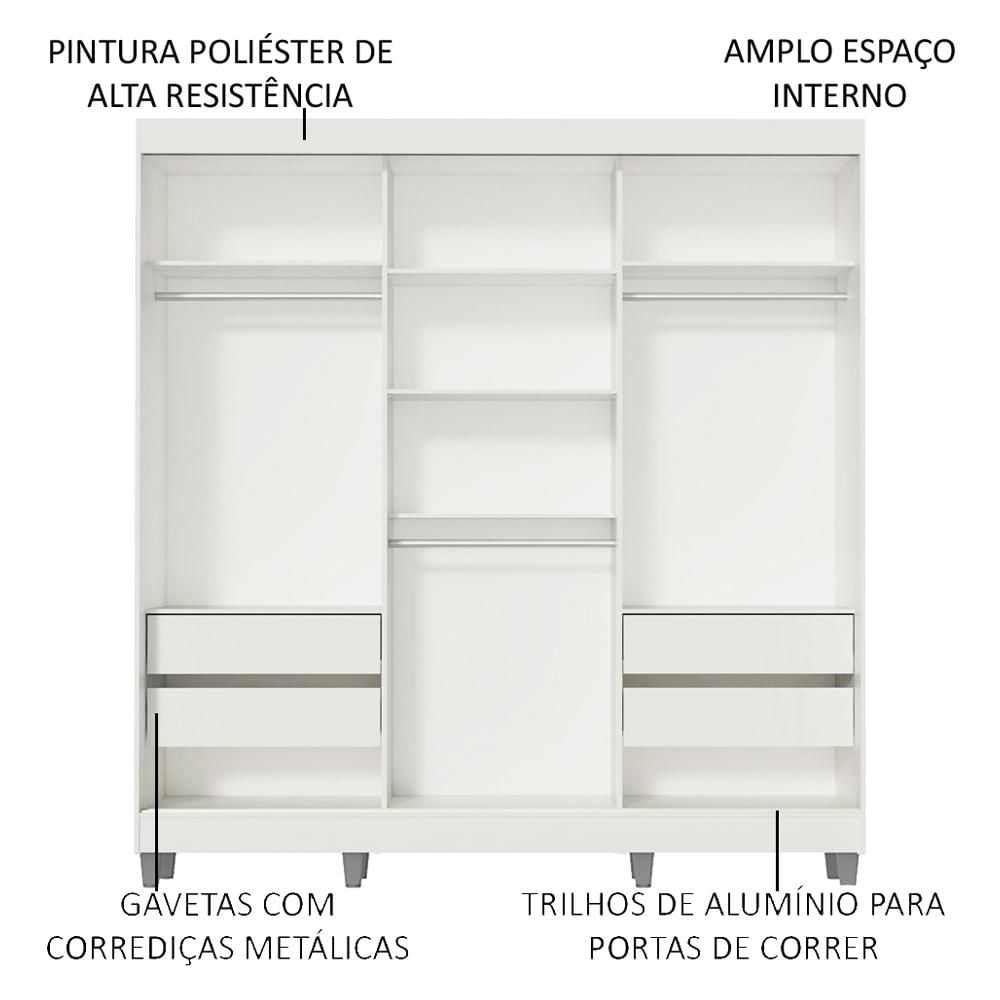 Encontraproduto.com.br - Guarda-Roupa Casal Madesa Napoli 3 Portas de Correr 2 Portas com Espelho com Pés Branco