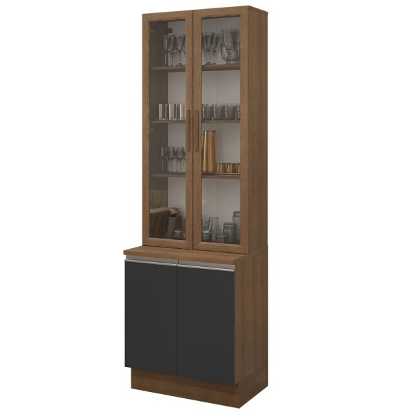 Encontraproduto.com.br - Kit Balcão + Cristaleira 70cm Rustic/Preto Glamy Madesa 01