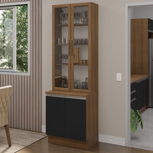 Encontraproduto.com.br - Kit Balcão + Cristaleira 70cm Rustic/Preto Glamy Madesa 01