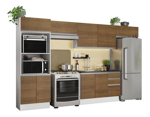 Armário de Cozinha Completa 100% MDF 350cm Rustic/Branco Acordes Madesa 01