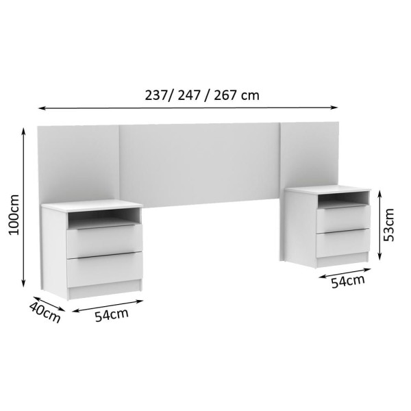 Encontraproduto.com.br - Quarto Completo com Guarda Roupa Luke 2 Portas de Espelho e Cabeceira com 2 Mesas de Cabeceira Madesa Branco