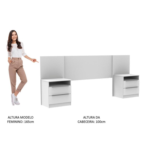 Encontraproduto.com.br - Quarto Completo com Guarda Roupa Luke 2 Portas de Espelho e Cabeceira com 2 Mesas de Cabeceira Madesa Branco