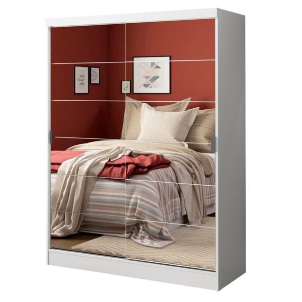 Encontraproduto.com.br - Quarto Completo com Guarda Roupa Luke 2 Portas de Espelho e Cabeceira com 2 Mesas de Cabeceira Madesa Branco