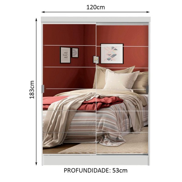 Encontraproduto.com.br - Quarto Completo com Guarda Roupa Luke 2 Portas de Espelho e Cabeceira com 2 Mesas de Cabeceira Madesa Branco