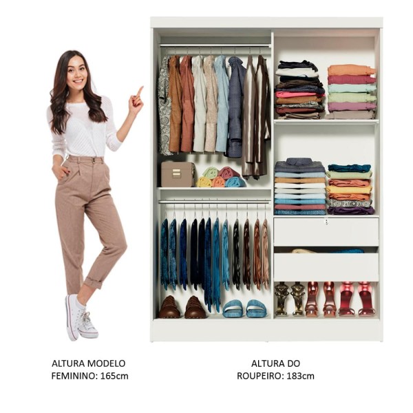 Encontraproduto.com.br - Quarto Completo com Guarda Roupa Luke 2 Portas de Espelho e Cabeceira com 2 Mesas de Cabeceira Madesa Branco