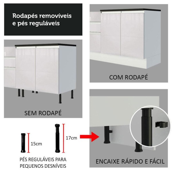 Encontraproduto.com.br - Cozinha Completa Madesa 100% MDF Acordes com Armário, Torre e Balcão (Sem Tampo e Pia) Portas Branco Brilho