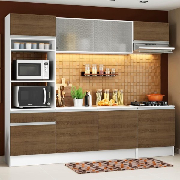 Encontraproduto.com.br - Cozinha Completa Madesa Topazio com Armário, Balcão e Tampo Branco/Rustic