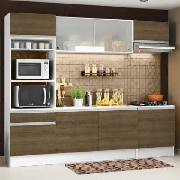 Encontraproduto.com.br - Cozinha Completa Madesa Topazio com Armário, Balcão e Tampo Branco/Rustic