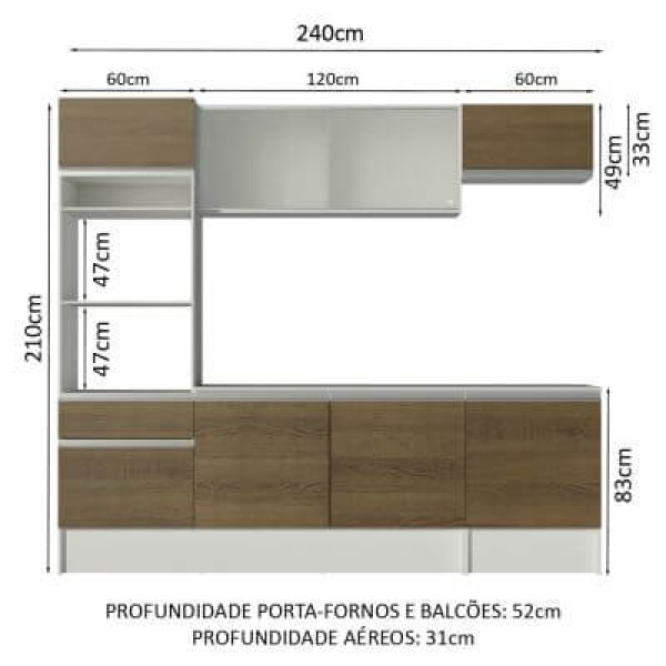 Encontraproduto.com.br - Cozinha Completa Madesa Topazio com Armário, Balcão e Tampo Branco/Rustic