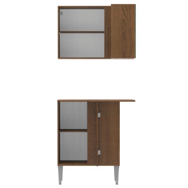 Encontraproduto.com.br - Kit de Canto Reto Madesa Emilly 2 Portas com Armário Aéreo, Adega e Balcão Rustic