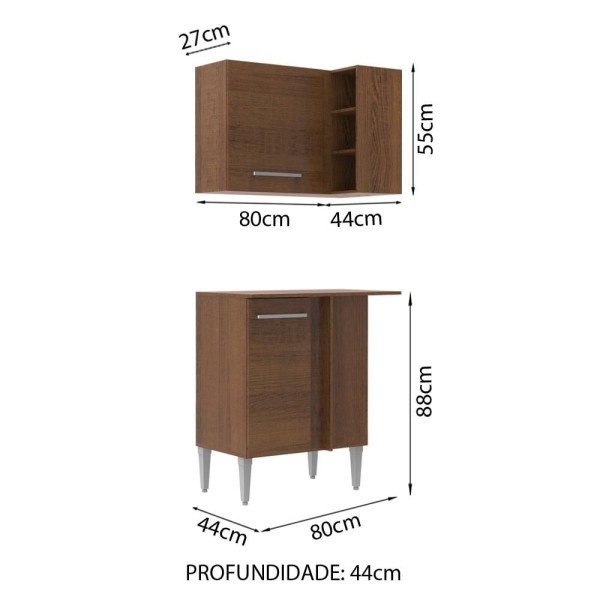 Encontraproduto.com.br - Kit de Canto Reto Madesa Emilly 2 Portas com Armário Aéreo, Adega e Balcão Rustic