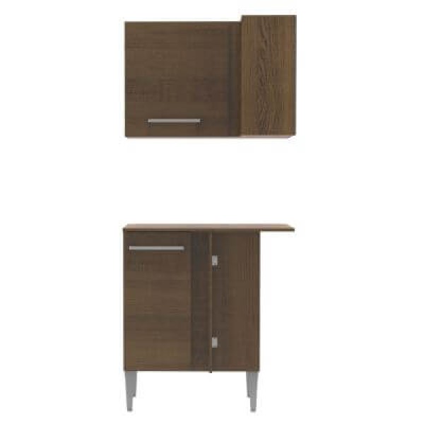 Encontraproduto.com.br - Kit de Canto Reto Madesa Emilly 2 Portas com Armário Aéreo, Adega e Balcão Rustic