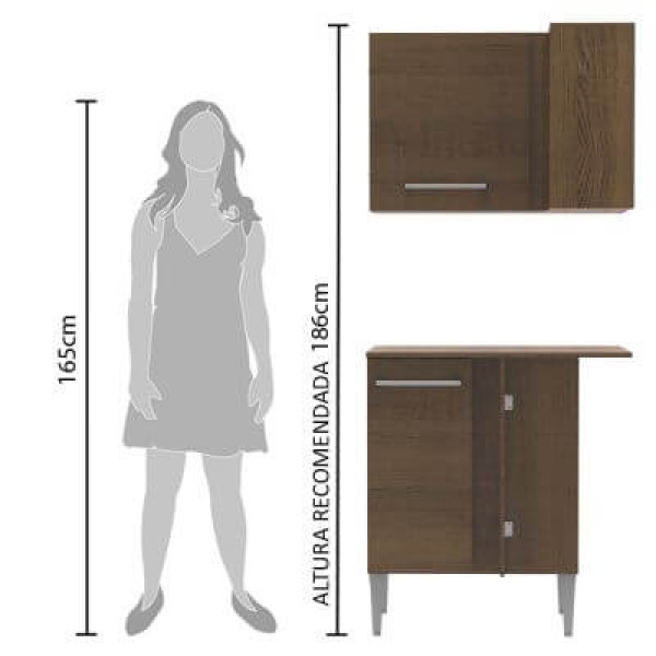 Encontraproduto.com.br - Kit de Canto Reto Madesa Emilly 2 Portas com Armário Aéreo, Adega e Balcão Rustic