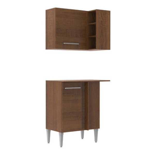 Encontraproduto.com.br - Kit de Canto Reto Madesa Emilly 2 Portas com Armário Aéreo, Adega e Balcão Rustic