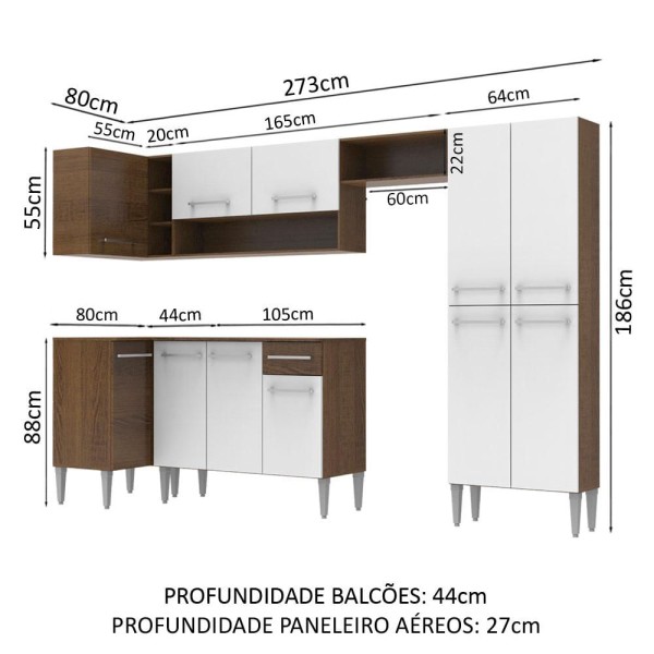 Encontraproduto.com.br - Cozinha Completa de Canto Reto Madesa Emilly Sun com Armário e Balcão 11 Portas 1 Gaveta Rustic/Branco