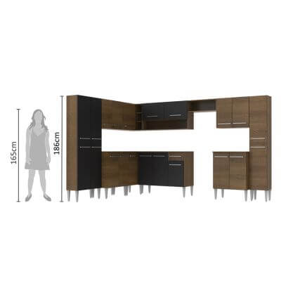 Encontraproduto.com.br - Cozinha Completa de Canto Reto Madesa Emilly Big com Armário e Balcão 21 Portas 1 Gaveta Rustic/Preto