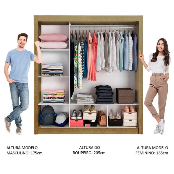 Encontraproduto.com.br - Guarda-Roupa Casal Madesa Mônaco 3 Portas de Correr com Espelho Rustic