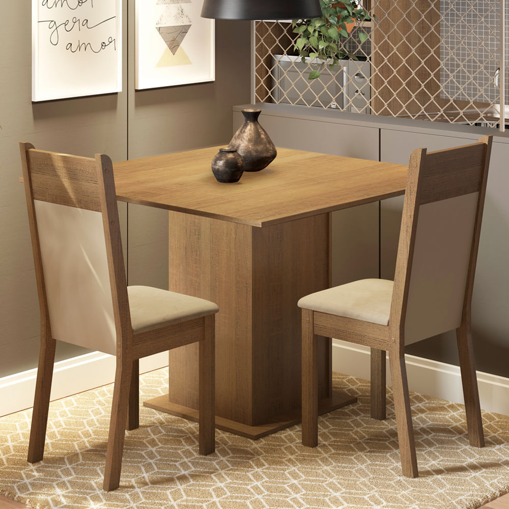 Encontraproduto.com.br - Conjunto Sala de Jantar Madesa Drica Mesa Tampo de Madeira com 2 Cadeiras Rustic/Crema/Pérola