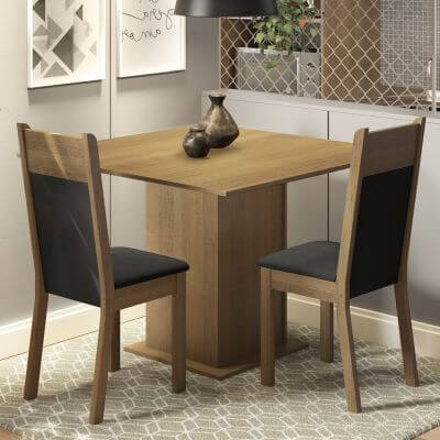 Conjunto Sala de Jantar Madesa Drica Mesa Tampo de Madeira com 2 Cadeiras Rustic/Preto/Sintético Preto