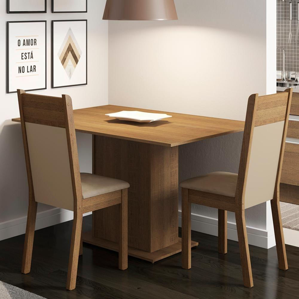 Encontraproduto.com.br - Conjunto Sala de Jantar Madesa Gabi Mesa Tampo de Madeira com 2 Cadeiras Rustic/Crema/Sintético Bege