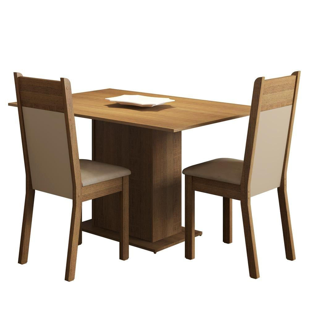 Encontraproduto.com.br - Conjunto Sala de Jantar Madesa Gabi Mesa Tampo de Madeira com 2 Cadeiras Rustic/Crema/Sintético Bege