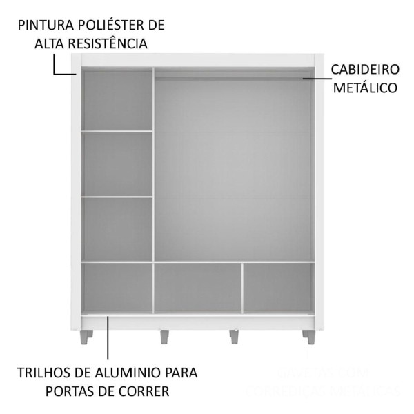 Encontraproduto.com.br - Guarda-Roupa Casal Madesa Mônaco 3 Portas de Correr com Espelho com Pés Branco