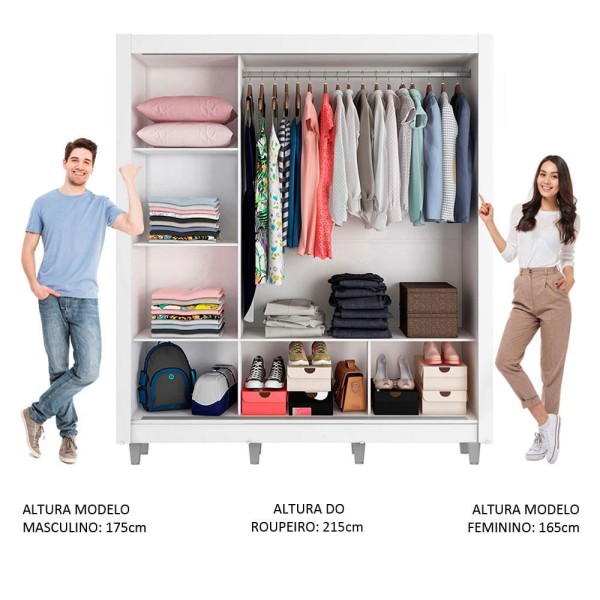 Encontraproduto.com.br - Guarda-Roupa Casal Madesa Mônaco 3 Portas de Correr com Espelho com Pés Branco