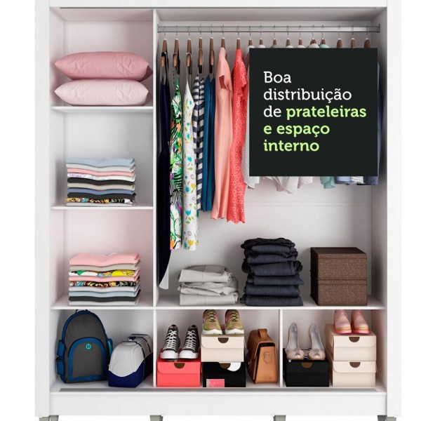 Encontraproduto.com.br - Guarda-Roupa Casal Madesa Mônaco 3 Portas de Correr com Espelho com Pés Branco