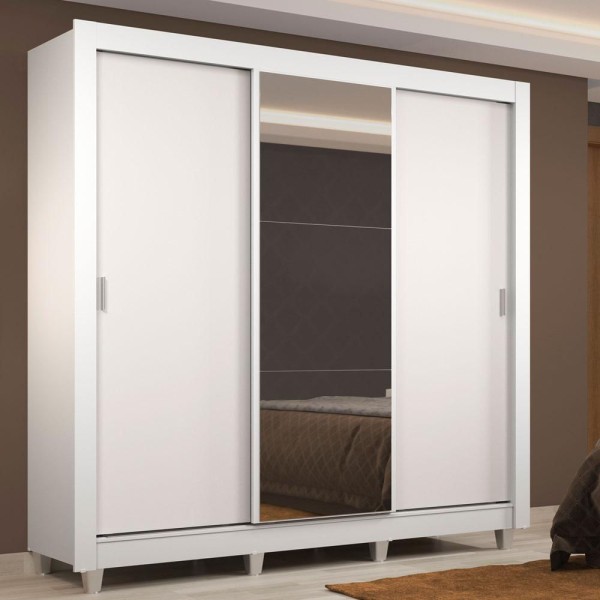 Encontraproduto.com.br - Guarda-Roupa Casal Madesa Mônaco 3 Portas de Correr com Espelho com Pés Branco