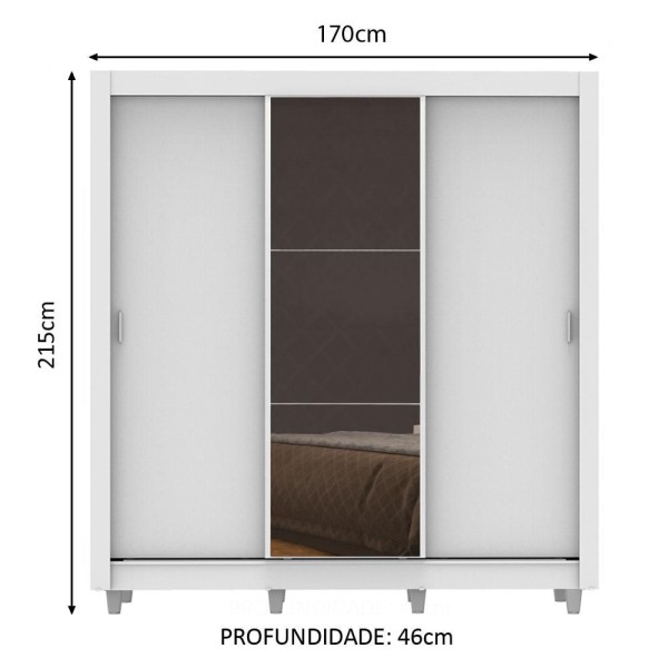 Encontraproduto.com.br - Guarda-Roupa Casal Madesa Mônaco 3 Portas de Correr com Espelho com Pés Branco