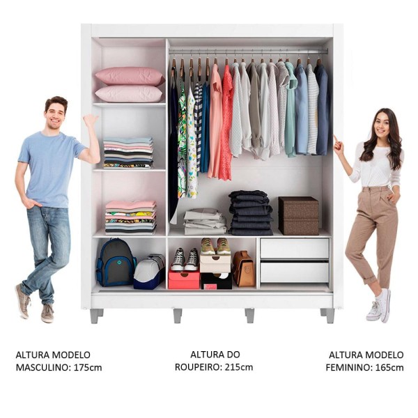 Encontraproduto.com.br - Guarda-Roupa Casal Madesa Lyon 3 Portas de Correr com Espelho 2 Gavetas com Pés Branco