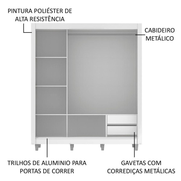 Encontraproduto.com.br - Guarda-Roupa Casal Madesa Lyon 3 Portas de Correr com Espelho 2 Gavetas com Pés Branco