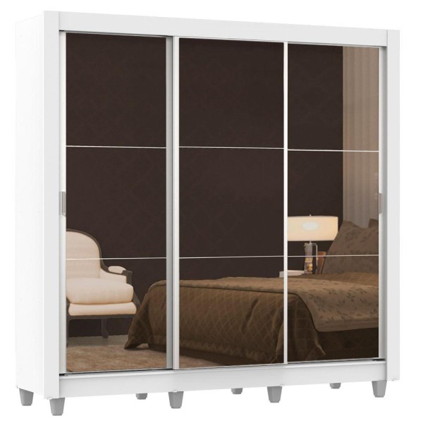 Encontraproduto.com.br - Guarda-Roupa Casal Madesa Lyon 3 Portas de Correr de Espelho 2 Gavetas com Pés Branco