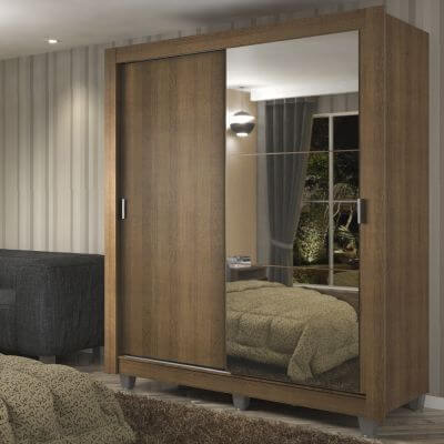 Encontraproduto.com.br - Guarda-Roupa Solteiro Madesa Dallas Plus 2 Portas de Correr com Espelho 4 Gavetas com Pés Rustic