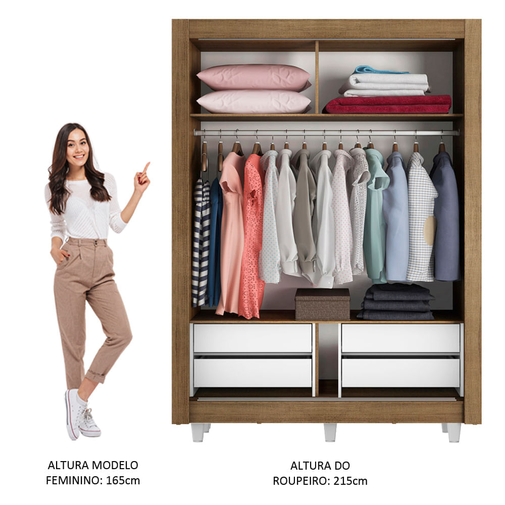 Encontraproduto.com.br - Guarda-Roupa Solteiro Madesa Dallas Plus 2 Portas de Correr com Espelho 4 Gavetas com Pés Rustic