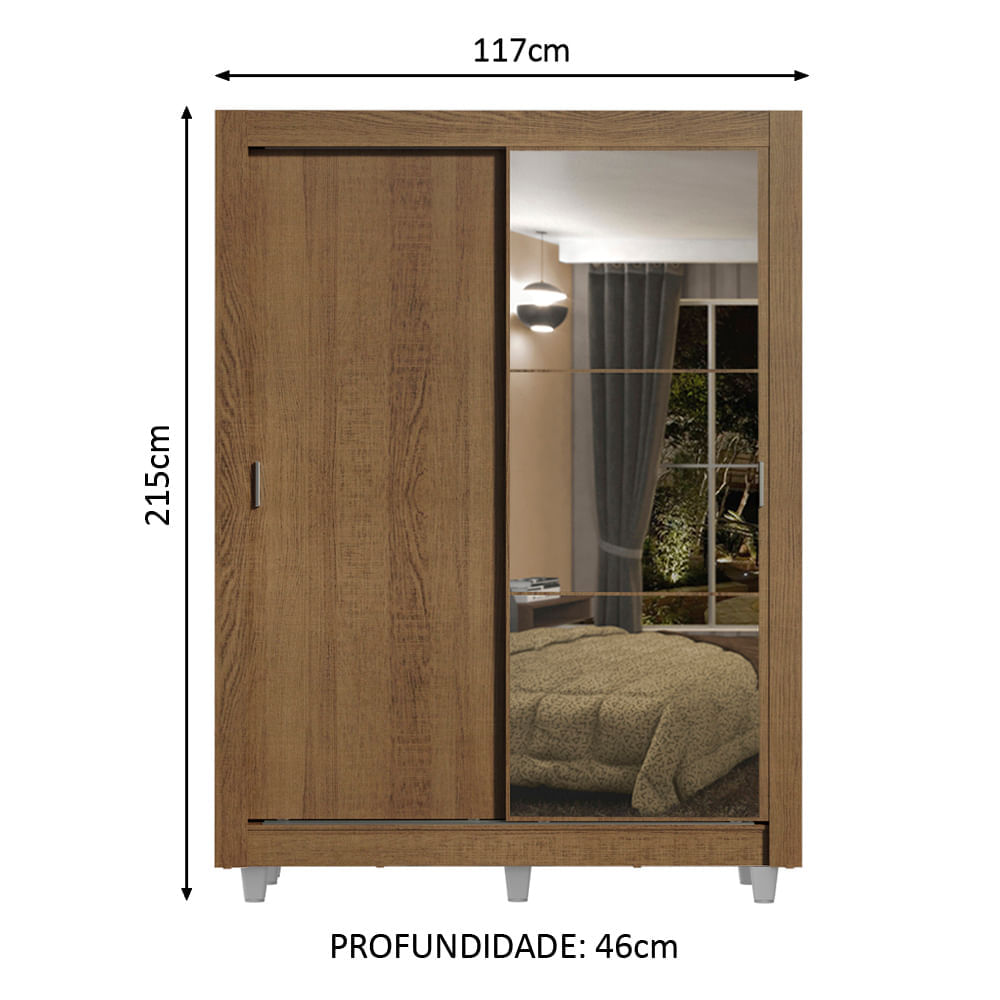 Encontraproduto.com.br - Guarda-Roupa Solteiro Madesa Dallas Plus 2 Portas de Correr com Espelho 4 Gavetas com Pés Rustic
