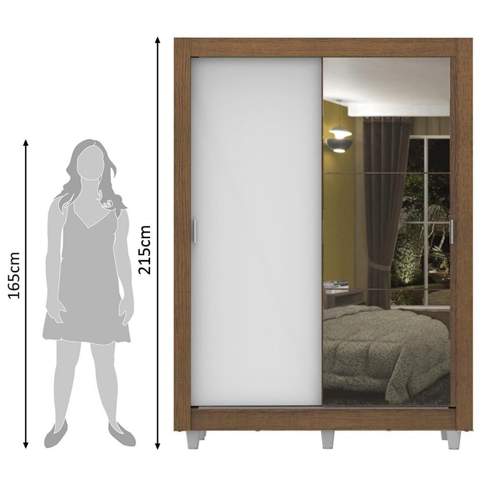 Encontraproduto.com.br - Guarda-Roupa Solteiro Madesa Dallas Plus 2 Portas de Correr com Espelho 4 Gavetas com Pés Rustic/Branco