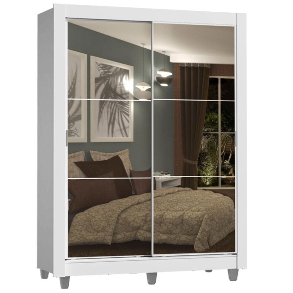 Encontraproduto.com.br - Guarda-Roupa Solteiro Madesa Dallas Plus 2 Portas de Correr de Espelho 4 Gavetas com Pés Branco