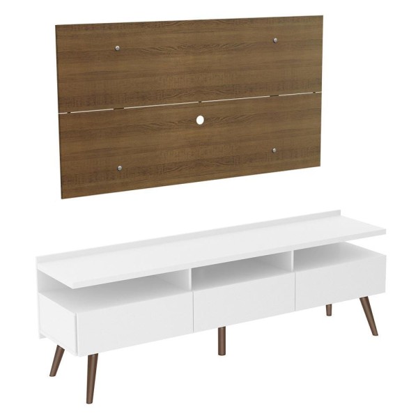 Encontraproduto.com.br - Rack Madesa Londres e Painel para TV até 55 Polegadas Branco/Rustic