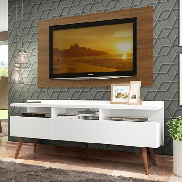 Encontraproduto.com.br - Rack Madesa Londres e Painel para TV até 55 Polegadas Branco/Rustic